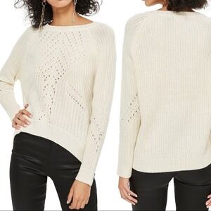 Topshop Sweater 2 Cream Pointelle Chunky Knit Raglan Grandmacore Layering
